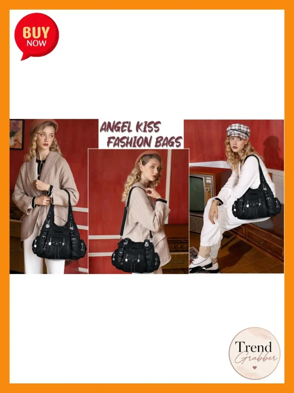 Washed PU Leather Large Hobo Shoulder Bag with Multiple Pockets